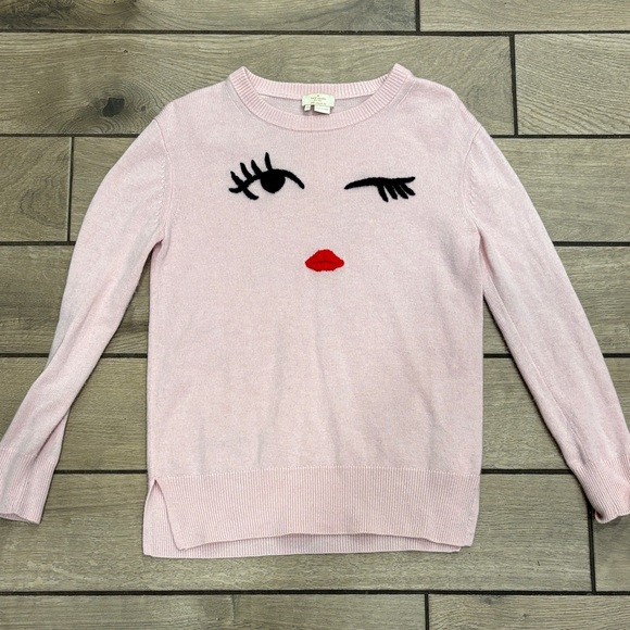 Womens Kate Spade Pink Winking Eye Wool Blend Crewneck Sweater Size Extra Small - Picture 2 of 6